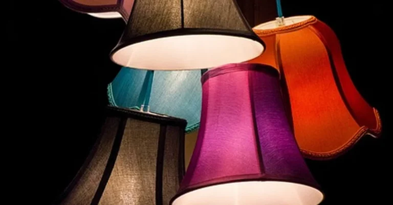 Colorful multi-light chandelier fixture with several lampshades