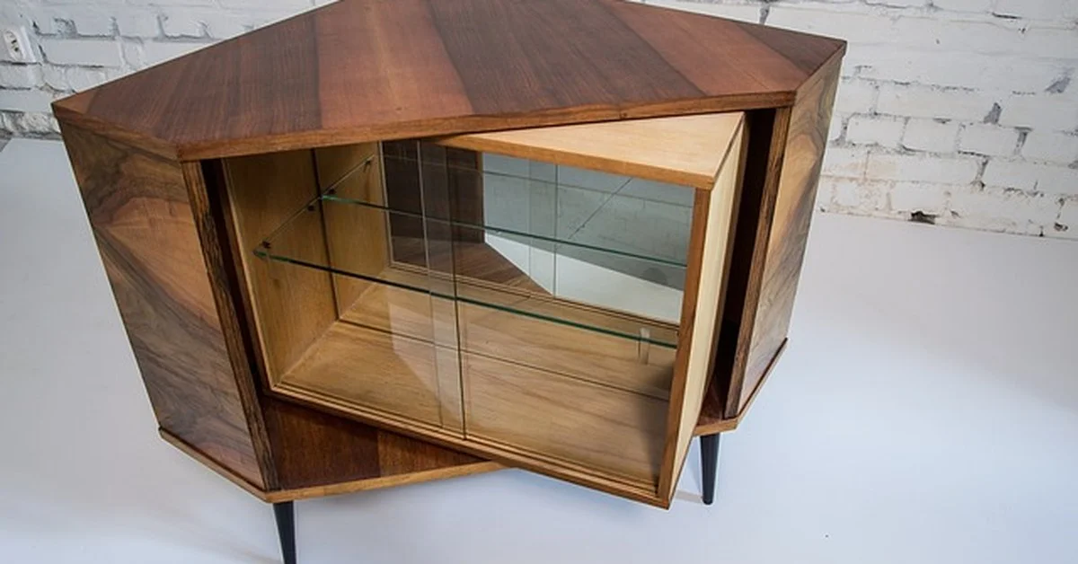 Dark walnut toned wood display cabinet with visible grain