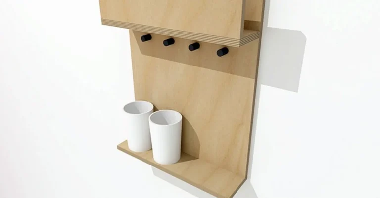 DIY plywood wall shelf with hooks
