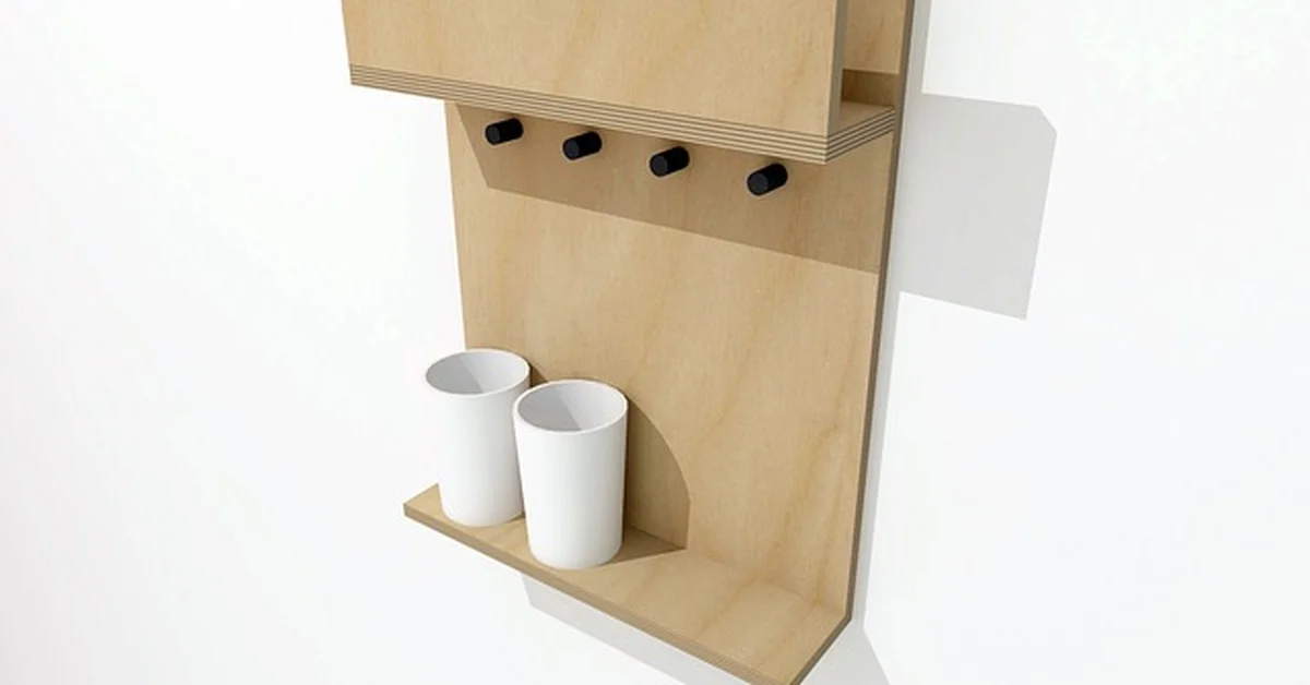 DIY plywood wall shelf with hooks