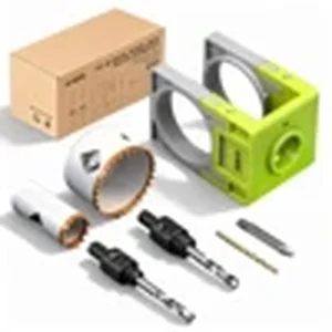 Door lock installation kit with hole saw and adjustable jig