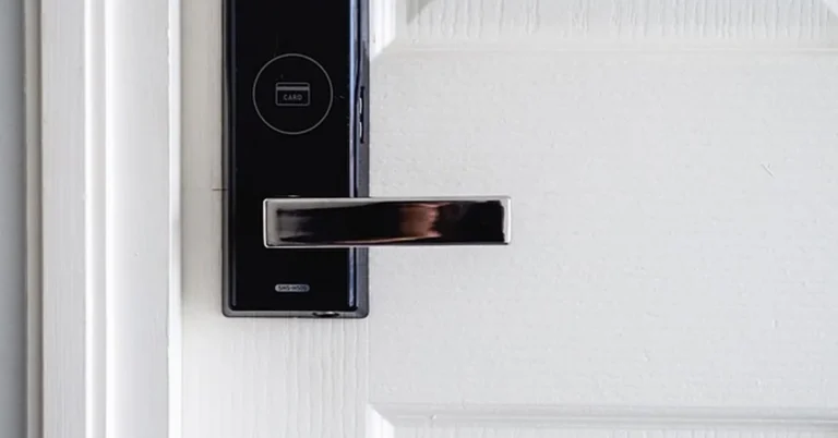 Electronic keyless entry lock mounted on a door