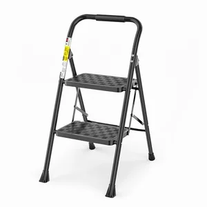 Folding 2-step stool ladder for reaching a ceiling chandelier safely