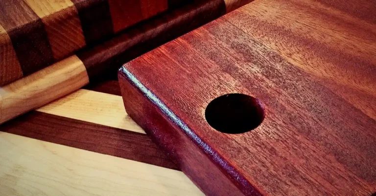 Handmade cutting boards made from strips of different wood species