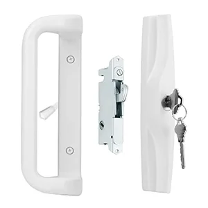 House Guard white sliding glass door handle set with lock and key