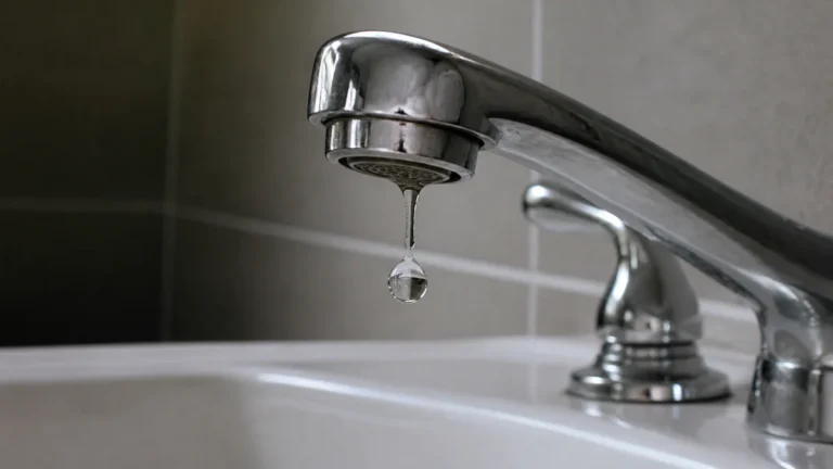 Sink faucet and cabinet area dried and checked for leaks at the spout, base, supply hoses, and drain