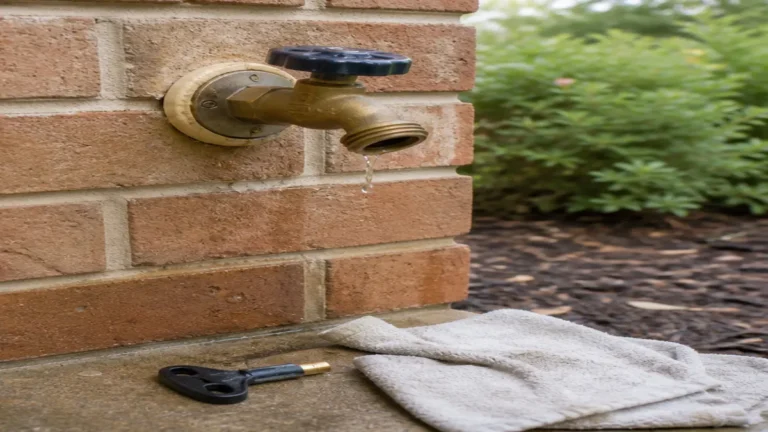 Outdoor hose bib and wall connection inspected for a leak
