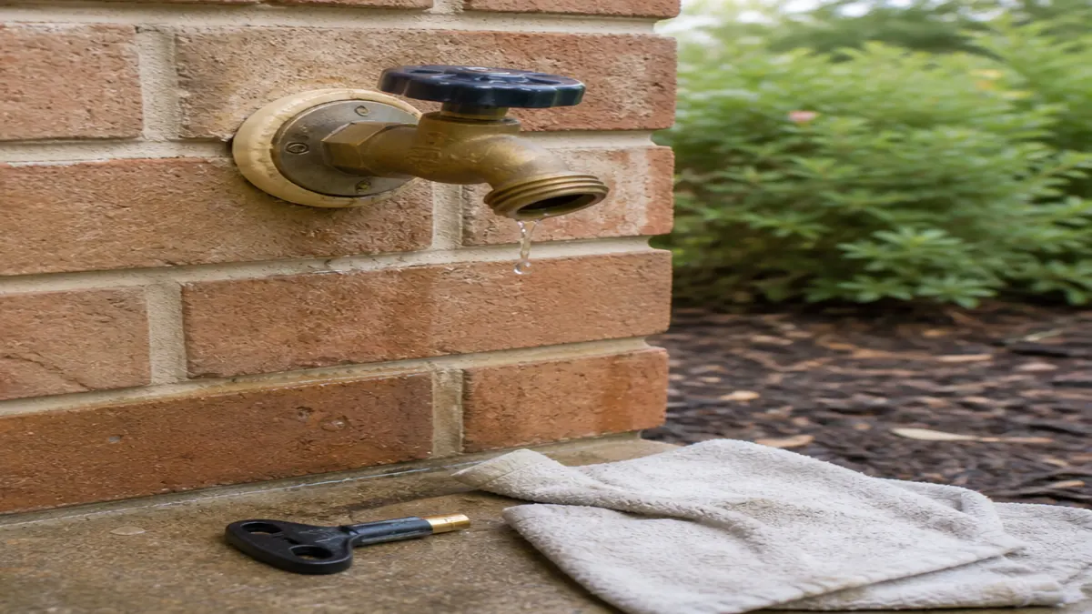 Outdoor hose bib and wall connection inspected for a leak