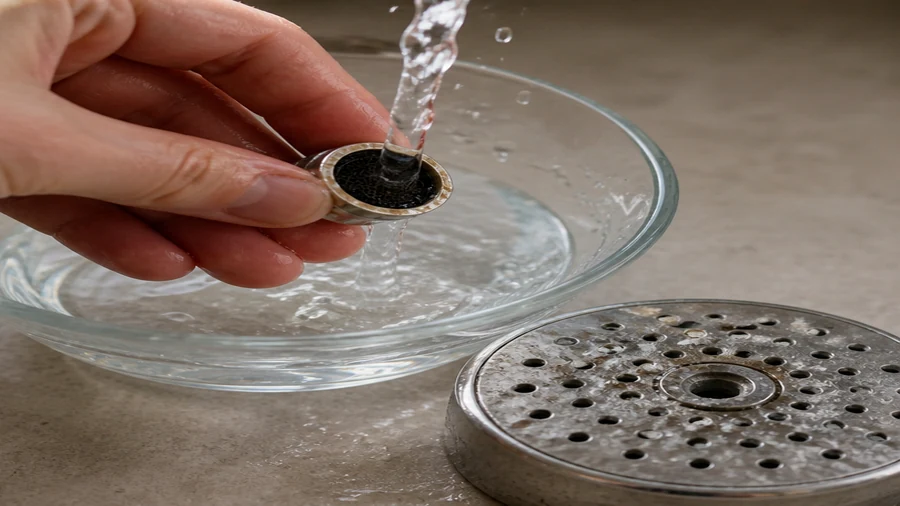 Showerhead and water flow checked during a weak shower pressure diagnosis