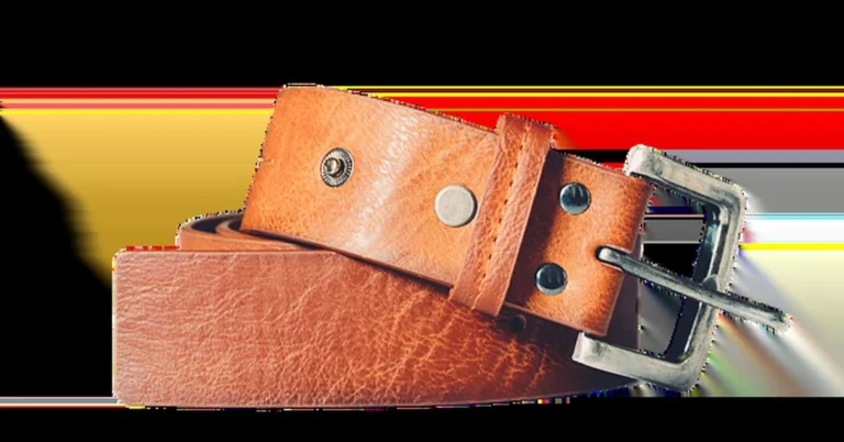 Leather belt with pin buckle, similar release mechanism concept to a ratchet belt