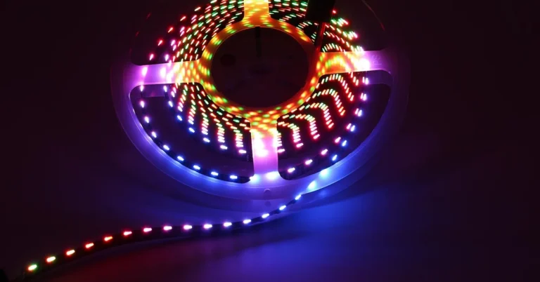 LED strip light coil showing the plug-in power connector and adapter cable