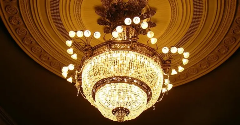 Ornate ceiling light fixture with a canopy cover plate mounted at the junction box