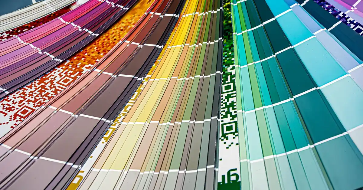 Fanned paint color swatch samples used for color matching