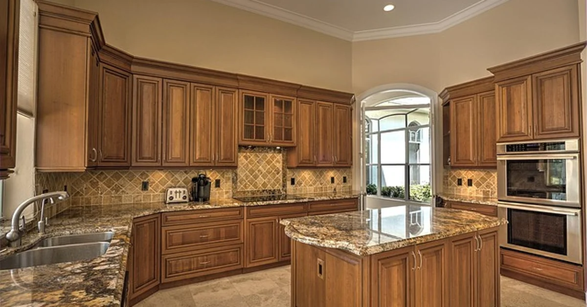 Polished granite kitchen countertop with a glossy sealed finish