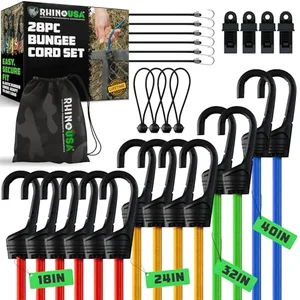 Rhino USA bungee cords with hooks 28 piece set