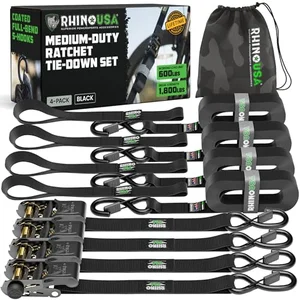 Rhino USA ratchet tie down straps 4 pack with S hooks
