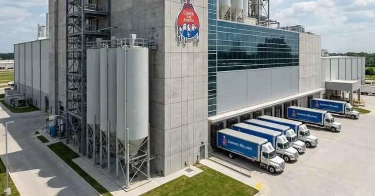 Sherwin-Williams paint manufacturing facility with delivery trucks