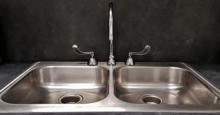 Double basin stainless steel kitchen sink with faucet