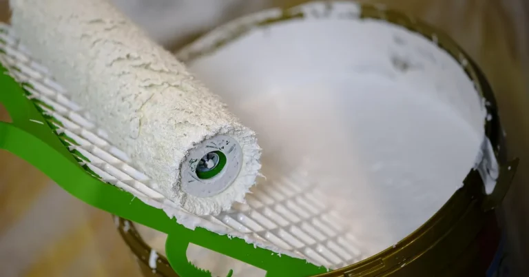 Paint roller and bucket used for a door painting project