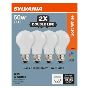 Sylvania Double Life LED light bulb dimmable 60W 4 pack