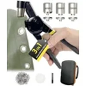 Heavy duty tarp grommet tool kit with multiple die sizes