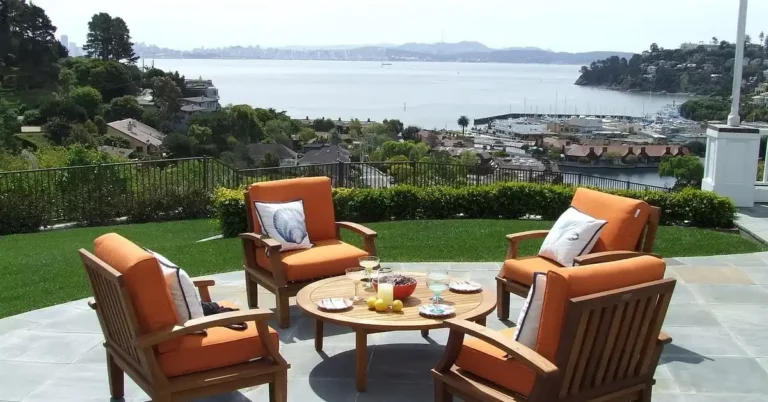 Teak patio furniture set finished with protective oil