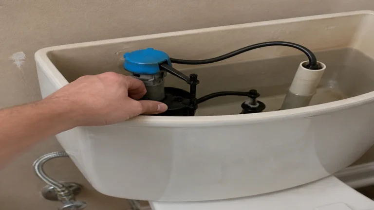 Toilet fill valve and cup float checked for water entering the overflow tube