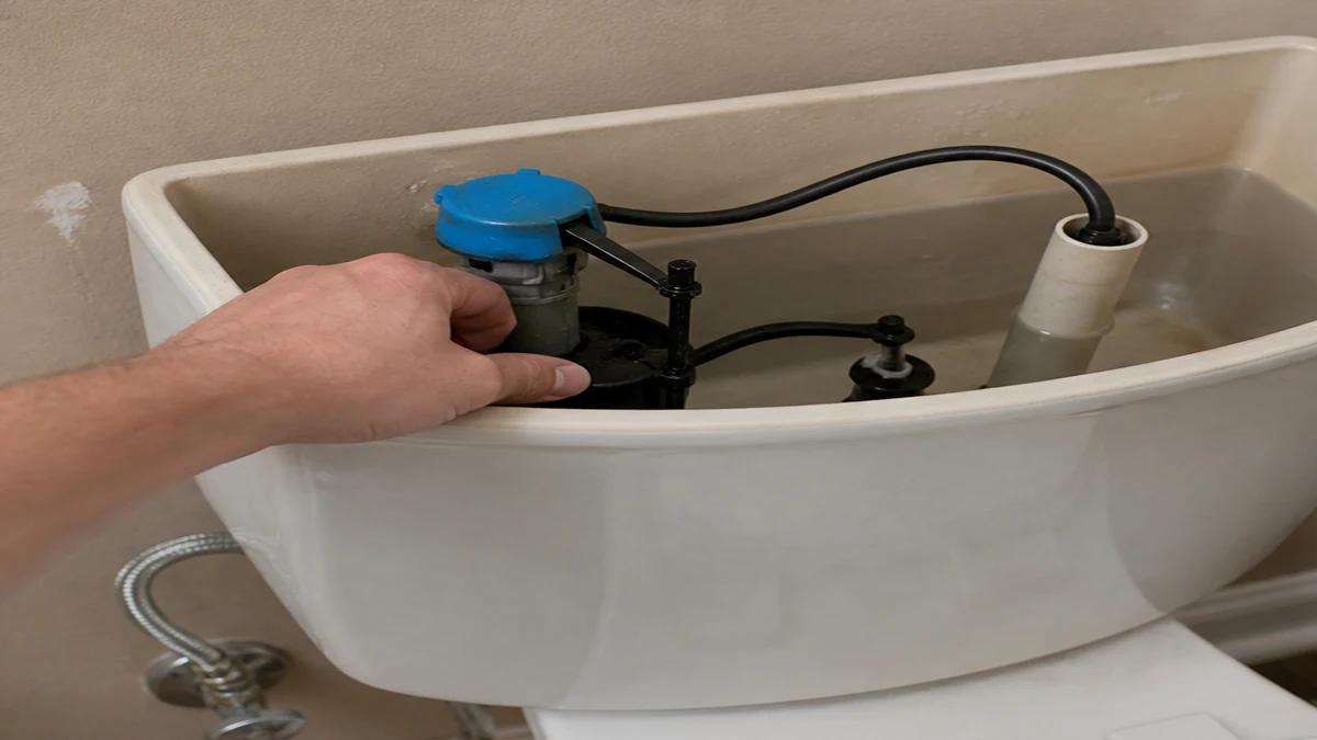 Toilet fill valve and cup float checked for water entering the overflow tube