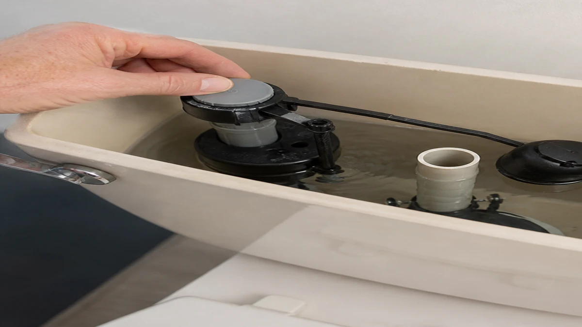 Fluidmaster-style fill valve checked inside a running toilet tank