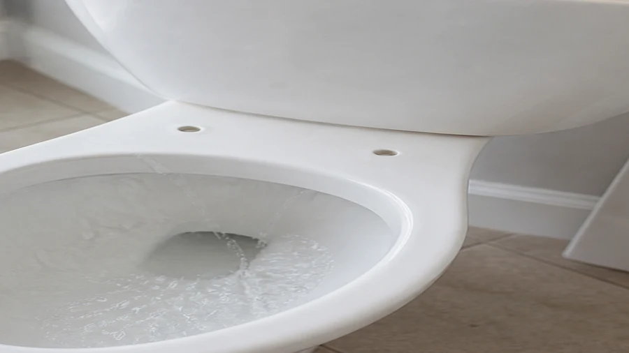 Toilet bowl and tank water path checked for a slow internal leak