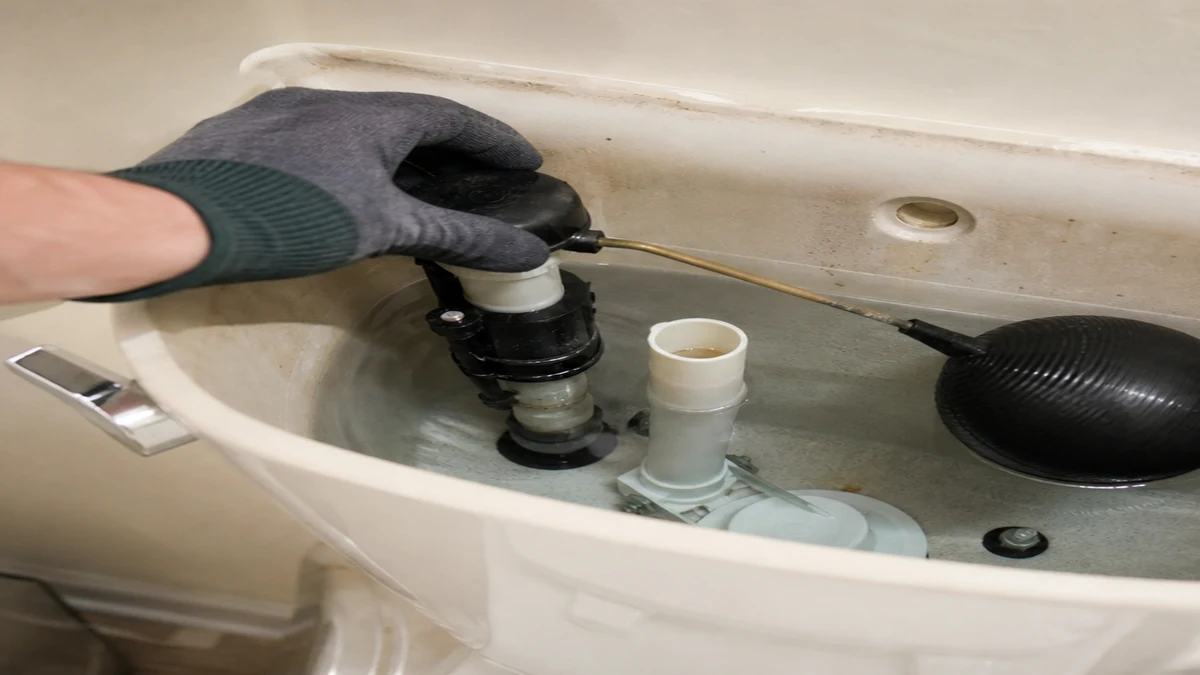 Ball-float toilet mechanism checked during an intermittent running-water diagnosis