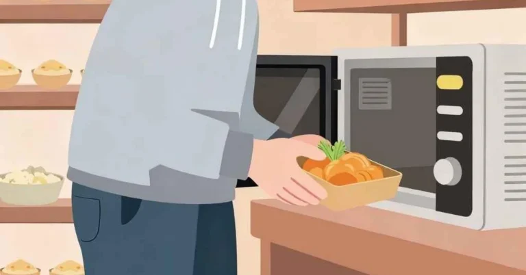 Person using a microwave oven to heat food at home