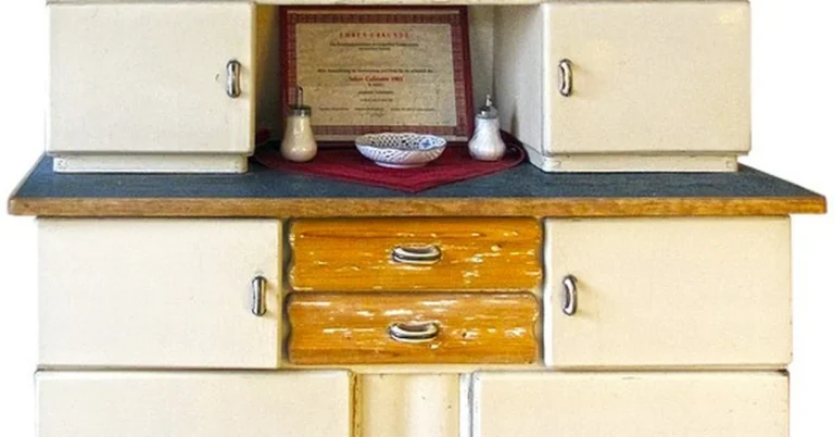 Antique cream-painted vintage buffet sideboard before a makeover