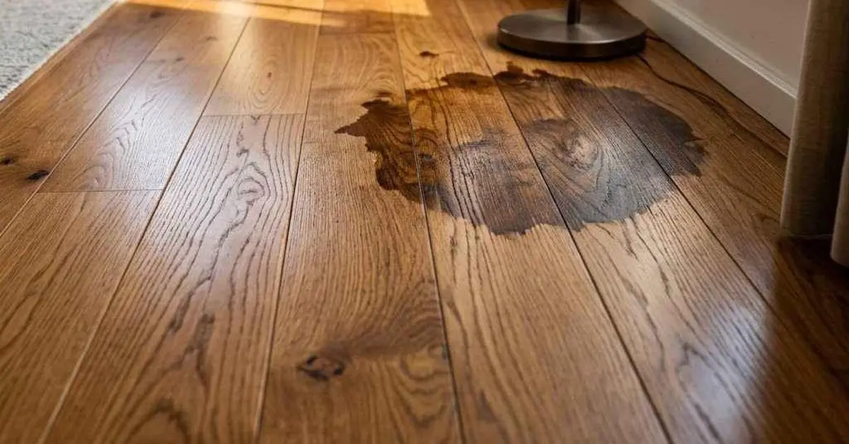 dark water stain on hardwood floor