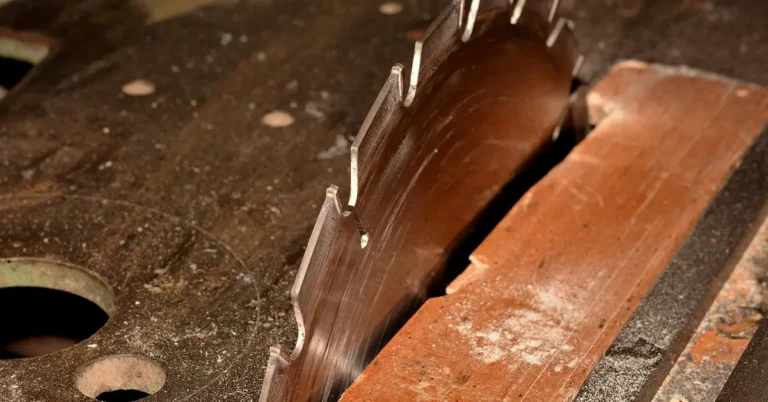 Diamond saw blade cutting through tile material with continuous rim