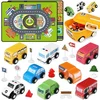 22 piece wooden toy cars and trucks set for toddlers with storage box