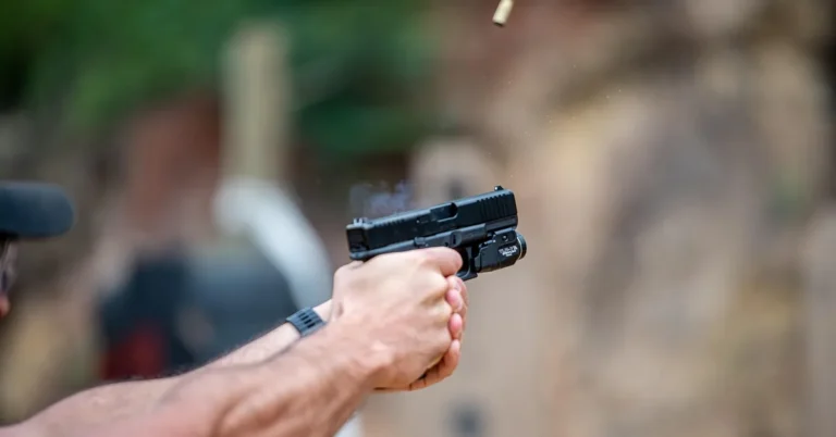 Protective safety glasses worn at a shooting range