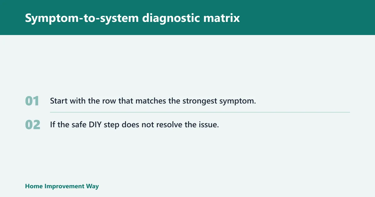 Steps: Symptom-to-system diagnostic matrix