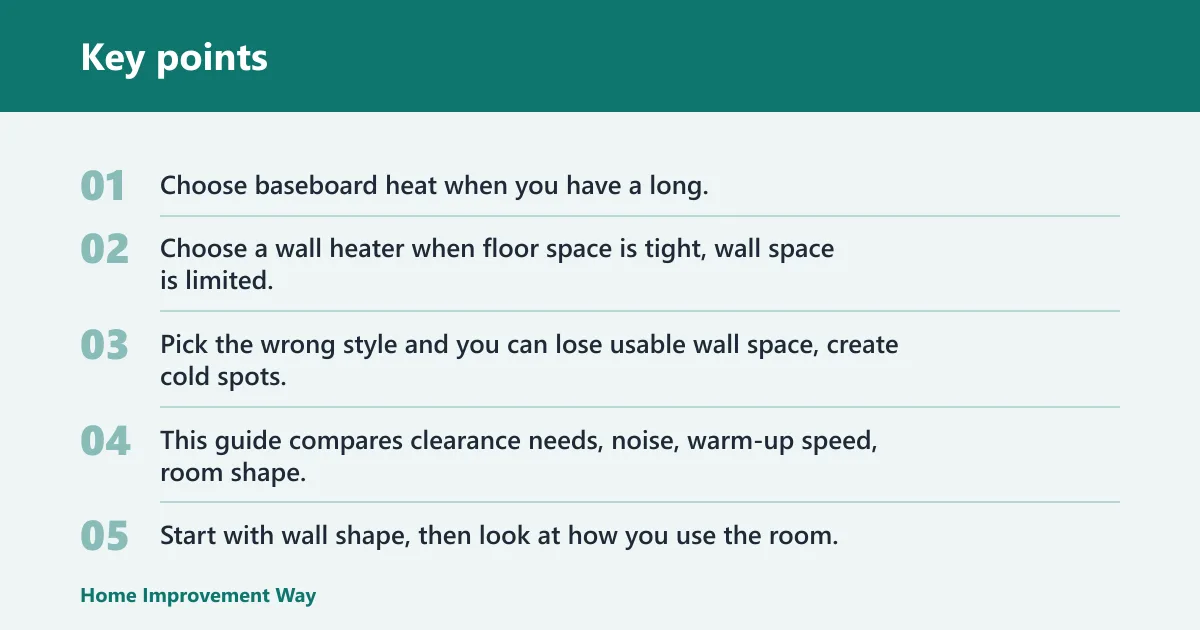 Key points: Baseboard heater vs wall heater: the core trade-off