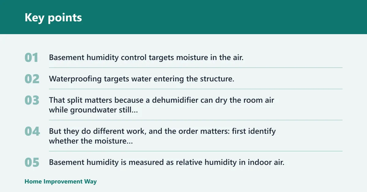 Key points: Basement humidity control vs waterproofing