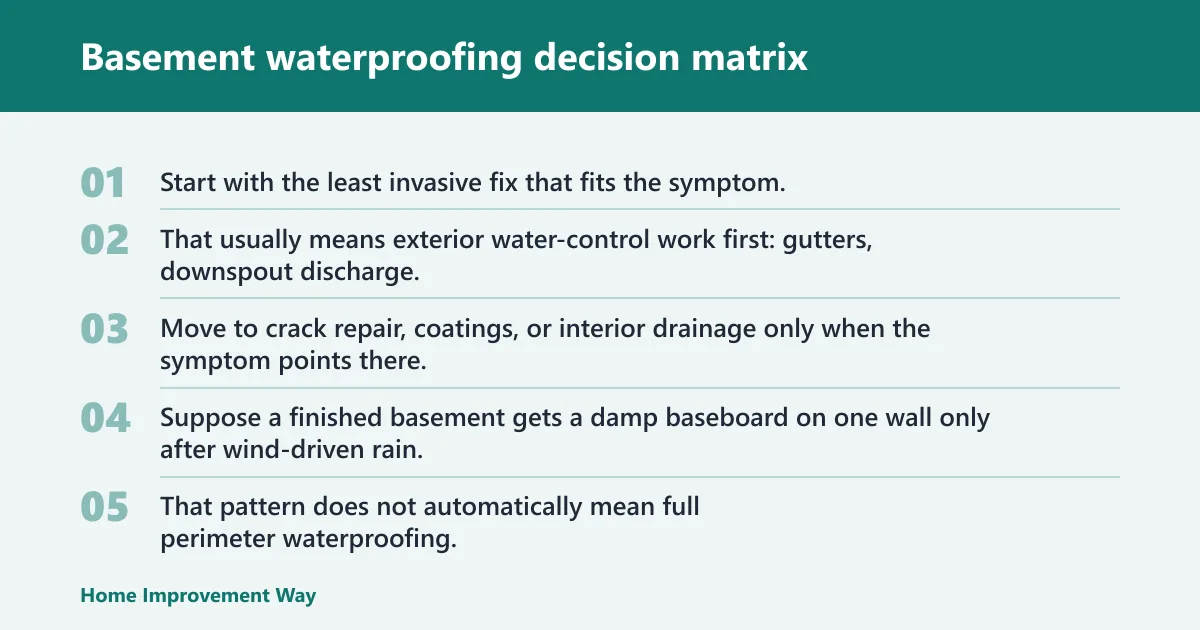 Steps: Basement waterproofing decision matrix
