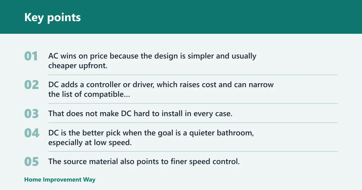 Key points: Bathroom fan comparison table