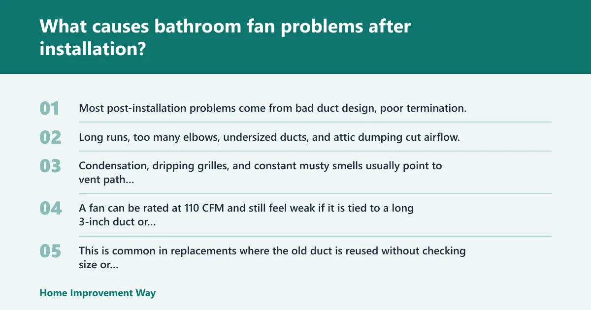 Steps: What causes bathroom fan problems after installation?