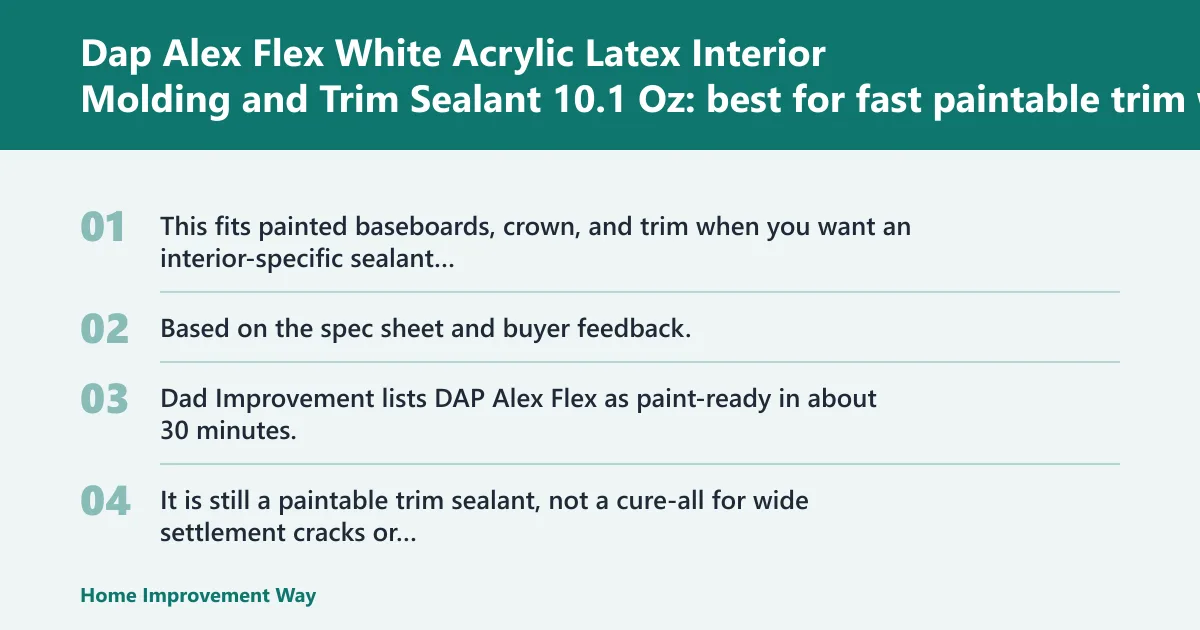Steps: Dap Alex Flex White Acrylic Latex Interior Molding and Trim Sealant 10.1 Oz: best for fast paintable trim work