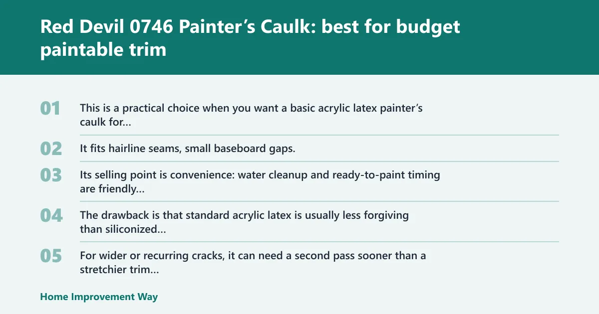 Steps: Red Devil 0746 Painter’s Caulk: best for budget paintable trim