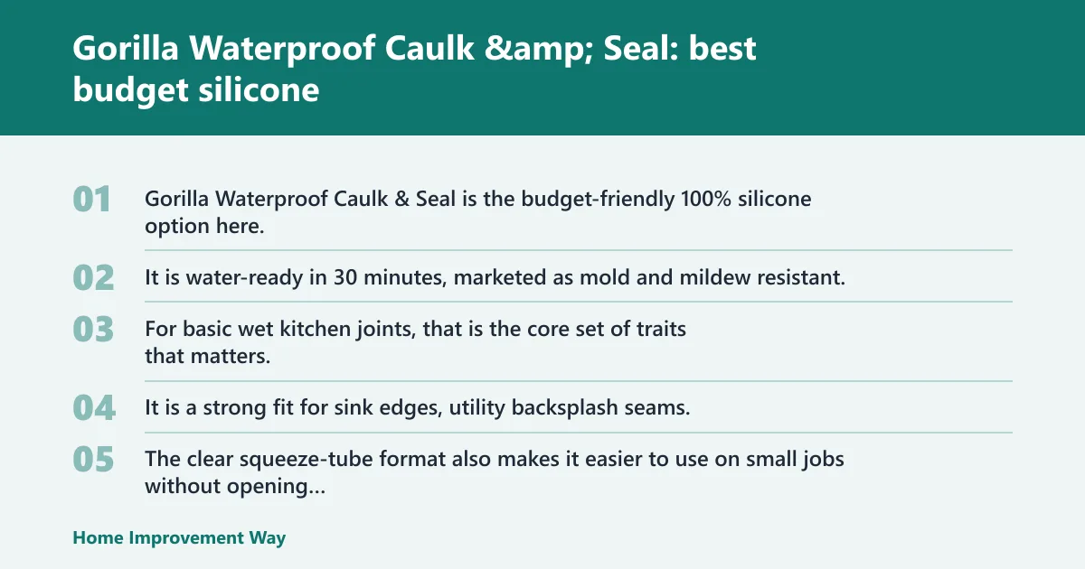 Steps: Gorilla Waterproof Caulk & Seal: best budget silicone