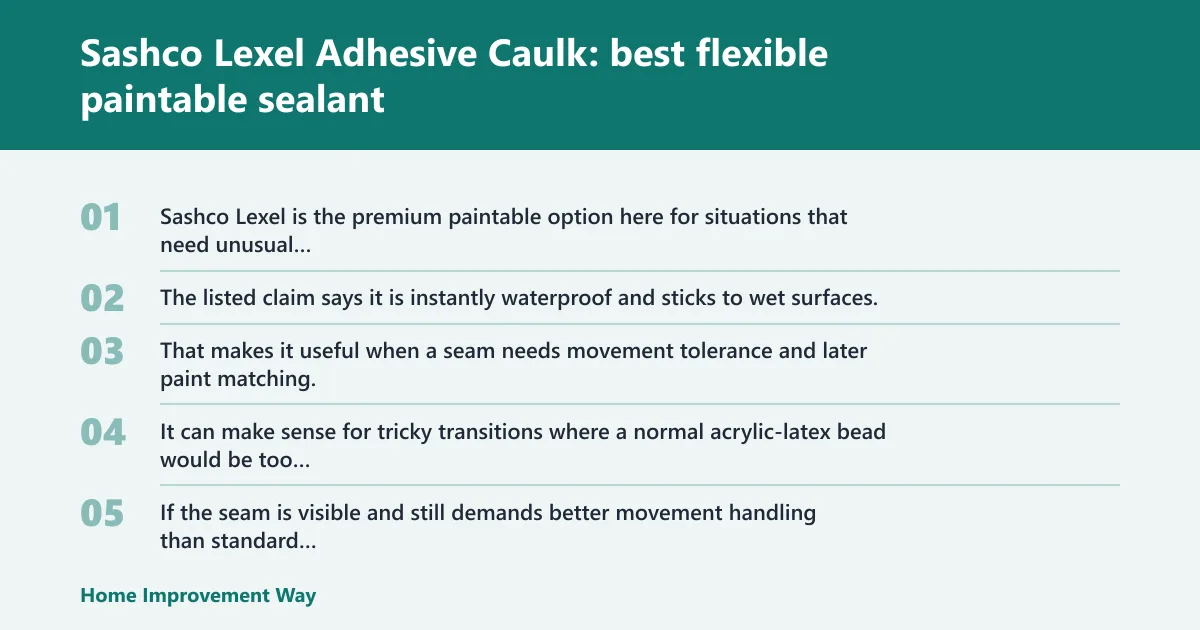 Steps: Sashco Lexel Adhesive Caulk: best flexible paintable sealant