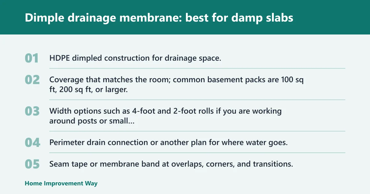 Steps: Dimple drainage membrane: best for damp slabs