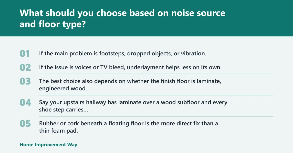 Steps: What should you choose based on noise source and floor type?