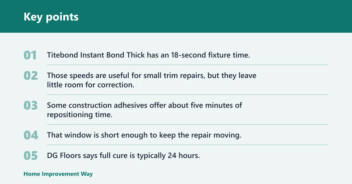 Key points: How long does baseboard glue take to dry?